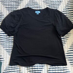 CeCe Black Eyelet Puff Sleeve Tee
